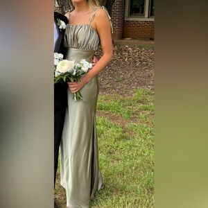 Revelry Satin Sage Dress - Brooke